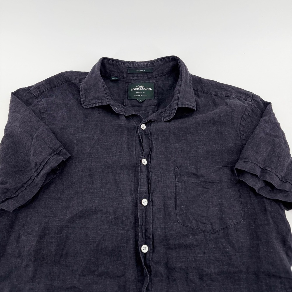 Rodd & Gunn Sports Fit Linen Shirt Short Sleeve Italian Fabric Large Charcoal